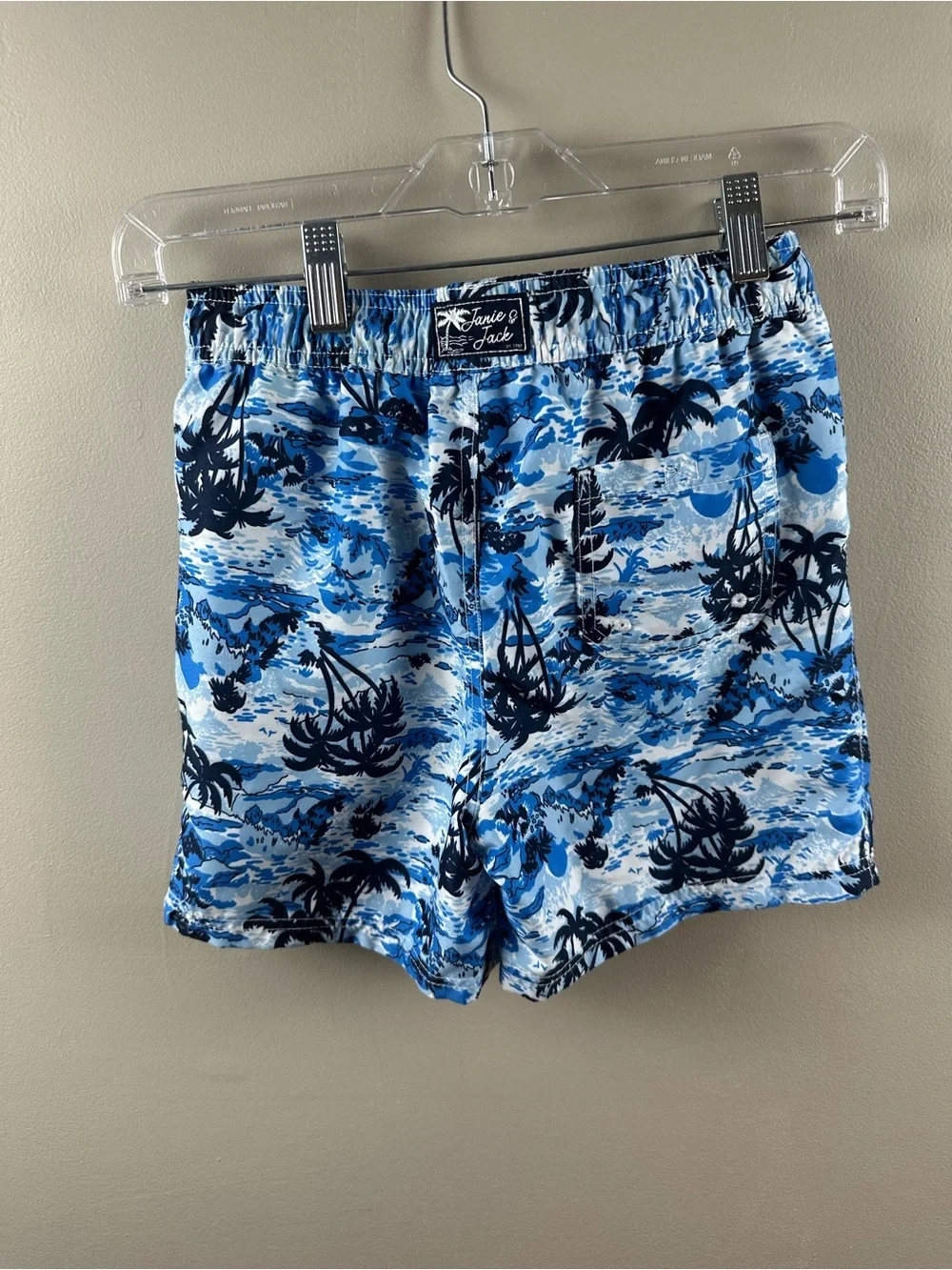 Janie and Jack Blue and Navy Tropical Print Swim Trunks